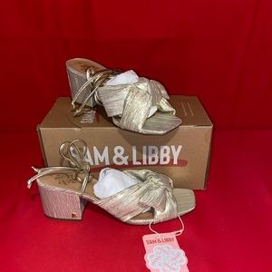 💛 Brand New - Sam & Libby Lace Up Heeled Sandals (in Gold and Size 8) 💛